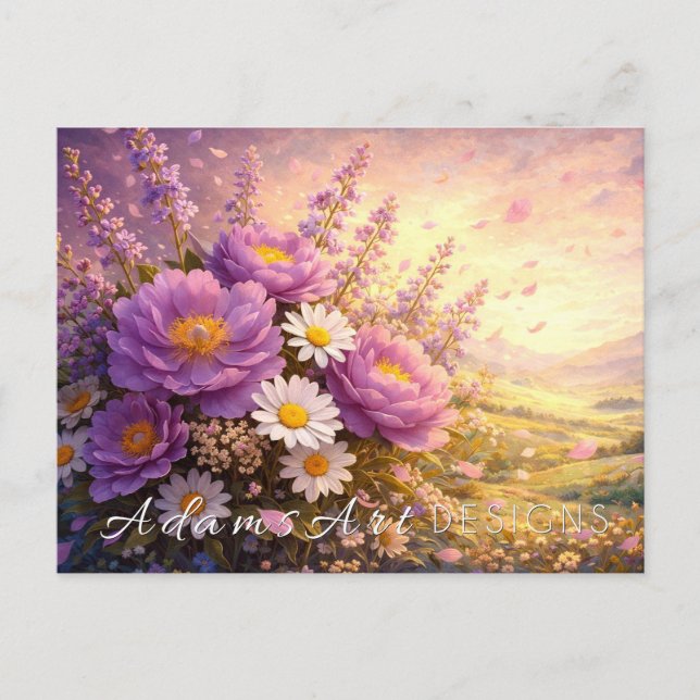 Cartão Postal Golden Valley Peony & Wildflower Sunset Postcard (Frente)