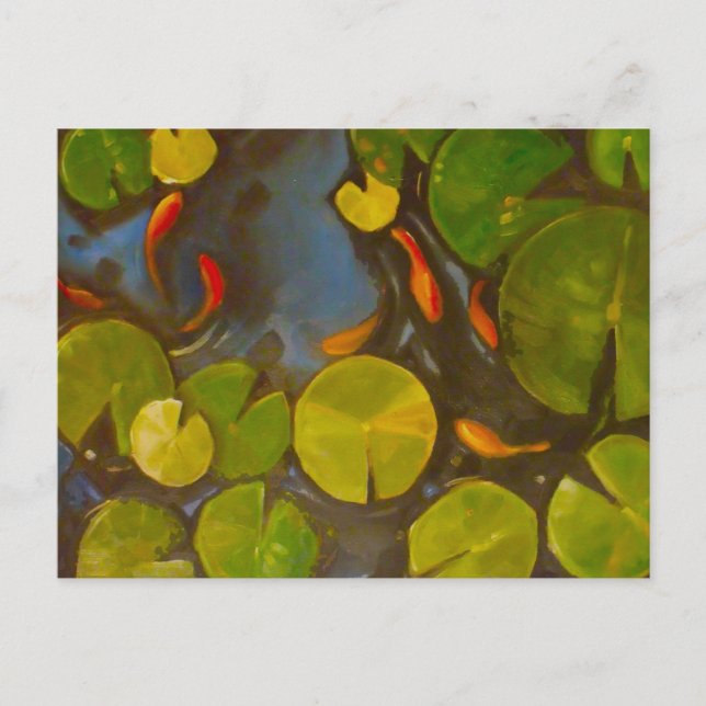 Cartão Postal Goldfish Koi Pond Water Lily (Frente)