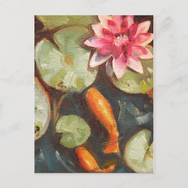 Cartão Postal Goldfish Koi Pond Water Lily (Frente)