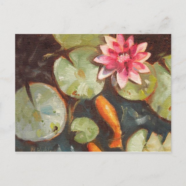 Cartão Postal Goldfish Koi Pond Water Lily (Frente)
