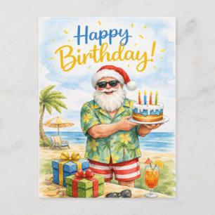 Cartão Postal Goleiro de chapéu de Papai Noel segurando bolo de