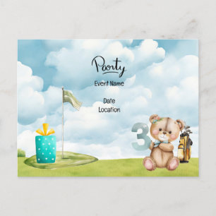 Cartão Postal Golf 3º Aniversário salve a data para o bebê menin