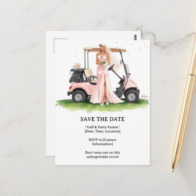 Cartão Postal Golf  Bachelorette woman golfer is golfing  (Frente/Verso In Situ)