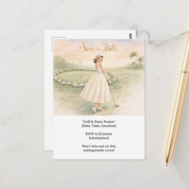 Cartão Postal Golf Bachelorette woman golfer is golfing (Frente/Verso In Situ)