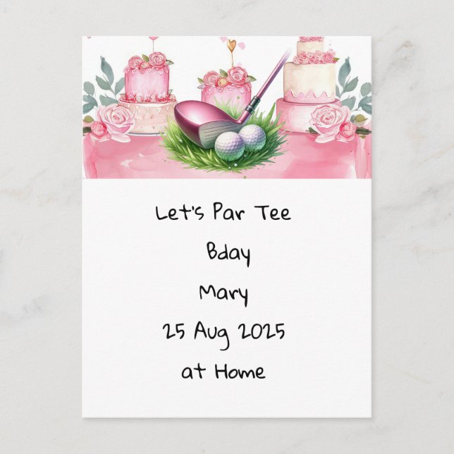 Cartão Postal Golf Birthday Pink temático para Lady Golfer (Frente)