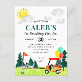 Cartão Postal Golf Boy Golfing by Fore a Par Tee Birthday