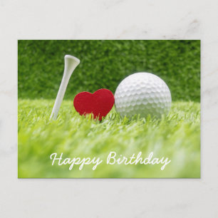 Cartão Postal Golf Card, bola de golfe e tchau verde com amor