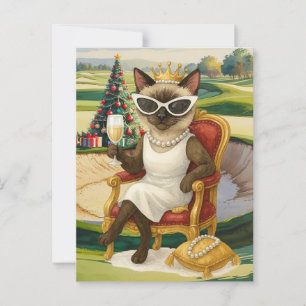 Cartão Postal Golf Cat está bebendo vinho em Natal no Campo de G