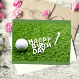 Cartão Postal Golf Feliz Aniversário com bola de golfe e tee
