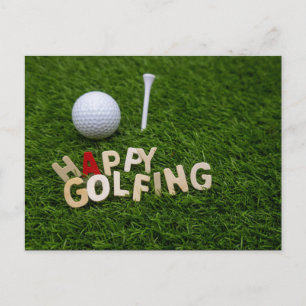 Cartão Postal Golf Feliz bola de golfe e tchau verde