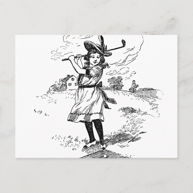 Cartão Postal Golf Girl Golfing Vintage Art (Frente)