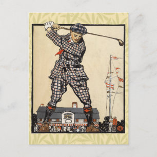 Cartão Postal Golf Golfer Vintage Antiguamente Golfe