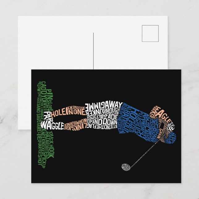 Cartão Postal Golf Golfing Word Art (Frente/Verso)