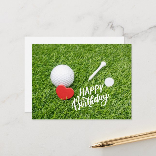 Cartão Postal Golf Happy Birthday Golf, bola de golfe e tchau co (Frente/Verso In Situ)
