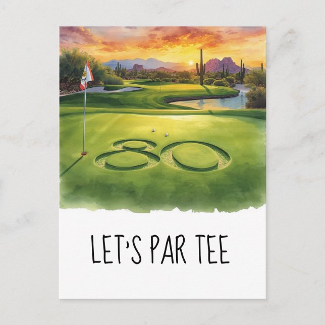 Cartão Postal Golf Let’s Par tee 80th Birthday Party  (Frente)