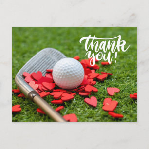 Cartão Postal Golf Obrigado com amor coração vermelho no golfist