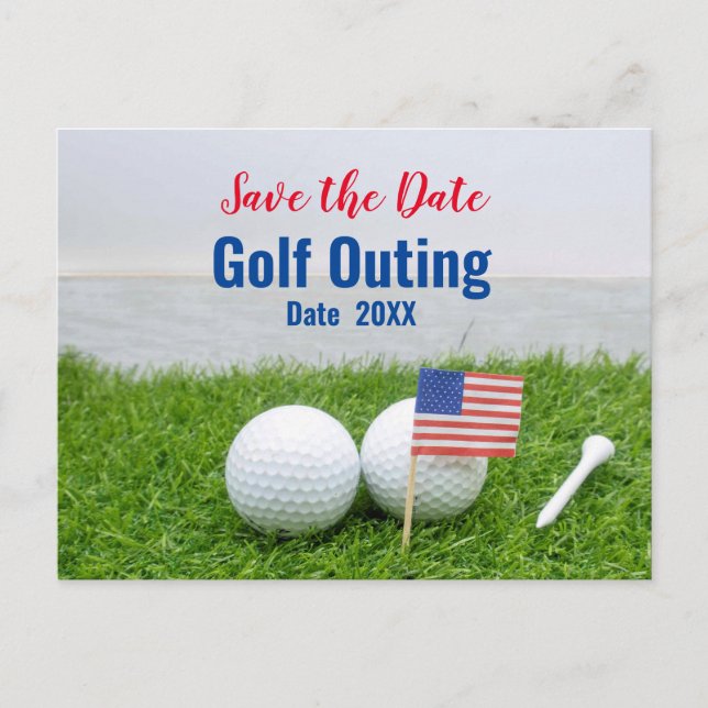 Cartão Postal Golf Outing Salve Data com Bandeira da América (Frente)