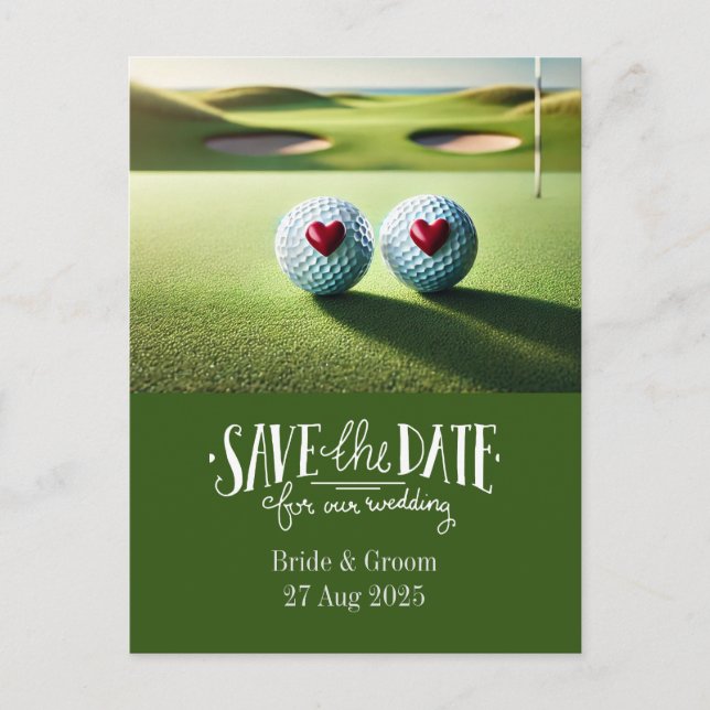 Cartão Postal Golf salvar a data para o casamento noiva noivo  (Frente)
