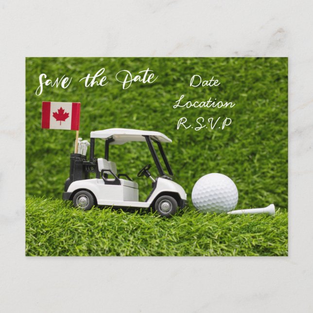 Cartão Postal Golf salve a data com carrinho de golfe Bandeira d (Frente)