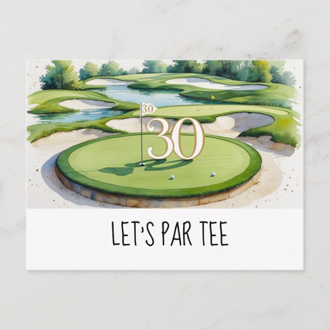 Cartão Postal Golf Vamos Par tee  Aniversário de 30 anos para fe (Frente)