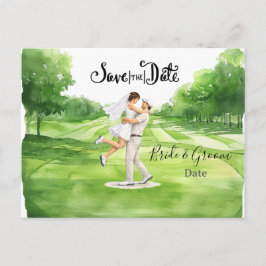 Cartão Postal Golf wedding Birde and Groom Save the date