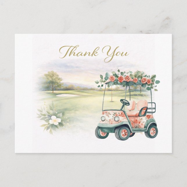 Cartão Postal GOLF WEDDING thank you card with golf cart  (Frente)