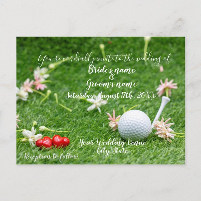 Cartão Postal Golf Weding Convocação Convocação bola de golfe em (Frente)