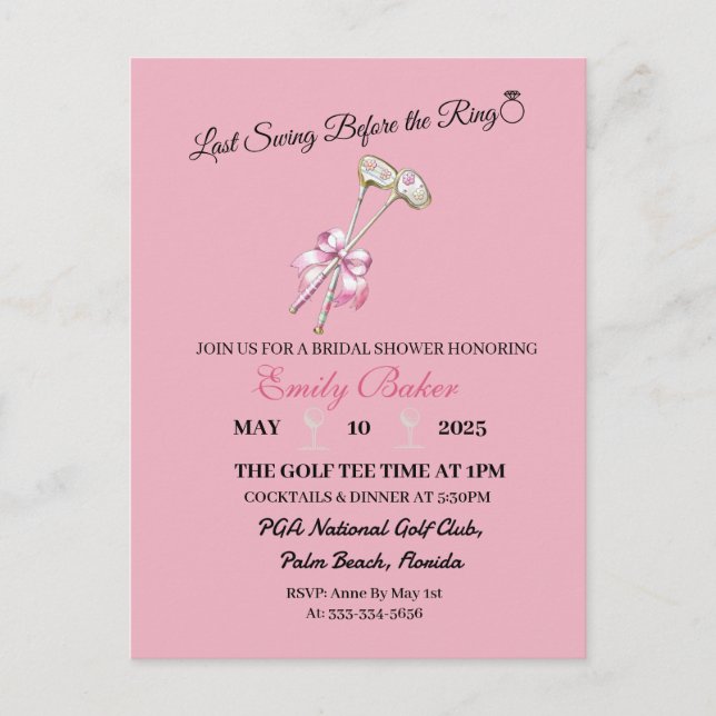 Cartão Postal Golfe Coquete Pink "Último Saca Antes do Anel" (Frente)