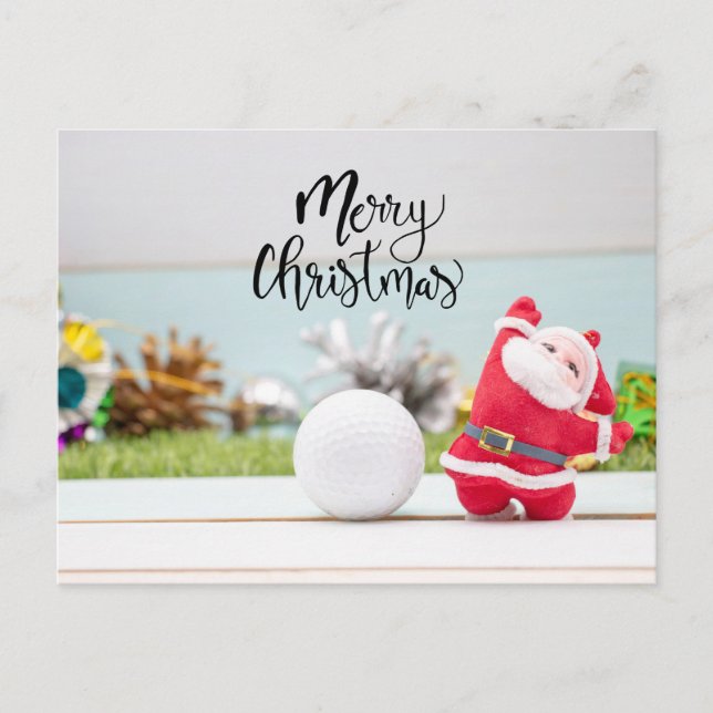 Cartão Postal Golfe Feliz Natal com bola e Papai Noel (Frente)