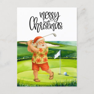 Cartão Postal Golfe Feliz Natal com Papai Noel na bandeira