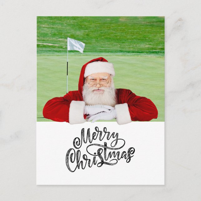 Cartão Postal Golfe Feliz Natal com Papai Noel na bandeira (Frente)