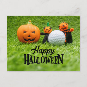 Cartão Postal Golfe Halloween com bola de golfe e abóbora-fantas