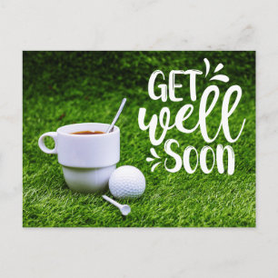 Cartão Postal Golfe Melhoras com xícara de café e bola