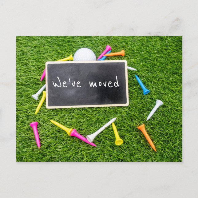 Cartão Postal Golfe nos mudamos para uma nova casa com camisetas (Frente)