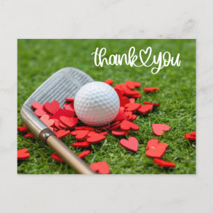 Cartão Postal Golfe Obrigado com amor de coração vermelho no gol