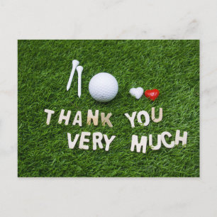 Cartão Postal Golfe obrigado com bola de golfe e tee