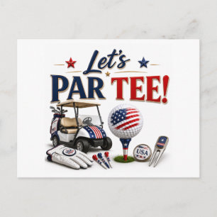Cartão Postal Golfe Salvar Data com bola de golfe e bandeira ame