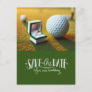 Cartão Postal Golfe Salve a data com bola de golfe e anel