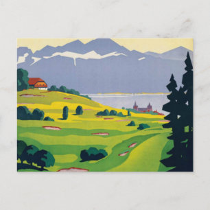 Cartão Postal Golfe Vintage Lausana Cidade Lago Suíça