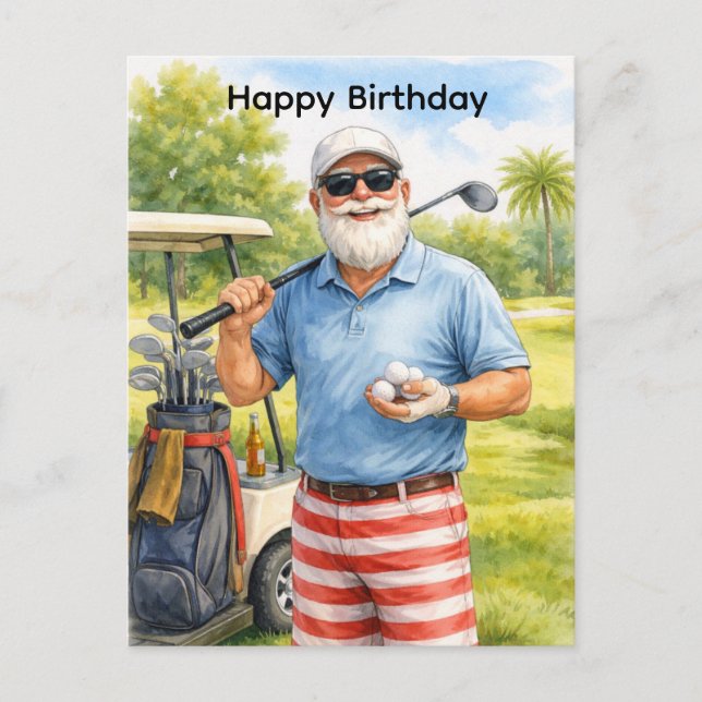 Cartão Postal Golfer holding golf ball with text Happy Birthday  (Frente)