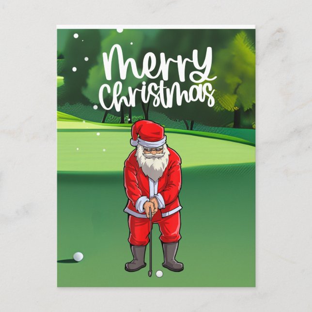 Cartão Postal Golfer Santa Claus jogando golfe verde no Natal (Frente)