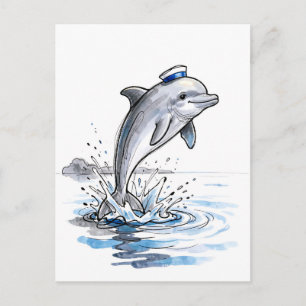 Cartão Postal Golfimhinho Saltitante Alto em Ilustração de Tinta