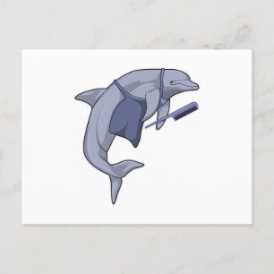 Cartão Postal Golfinho como Cabeleireiro com Pente