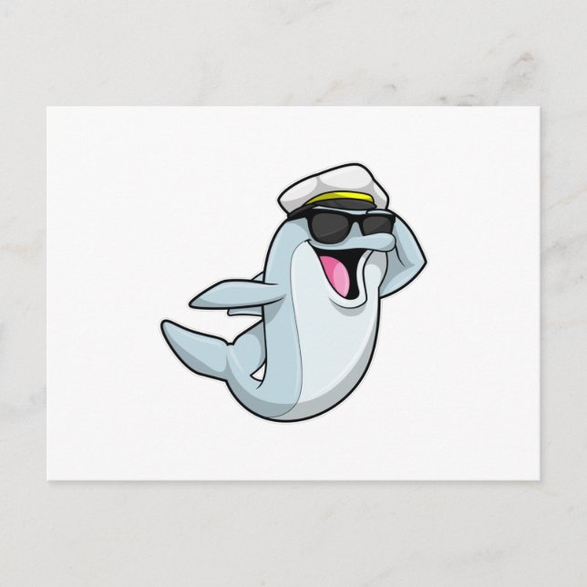 Cartão Postal Golfinho como policial com chapéu de polícia (Frente)