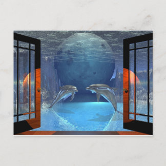 Cartão Postal Golfinho de arte 3d juntos