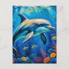 Cartão Postal Golfinho de Pintura de Petróleo