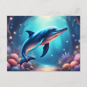 Cartão Postal Golfinho na Floresta Subaquática Encantada