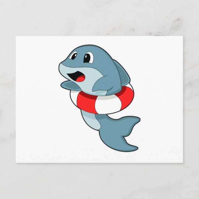 Cartão Postal Golfinho nadando com boia (Frente)