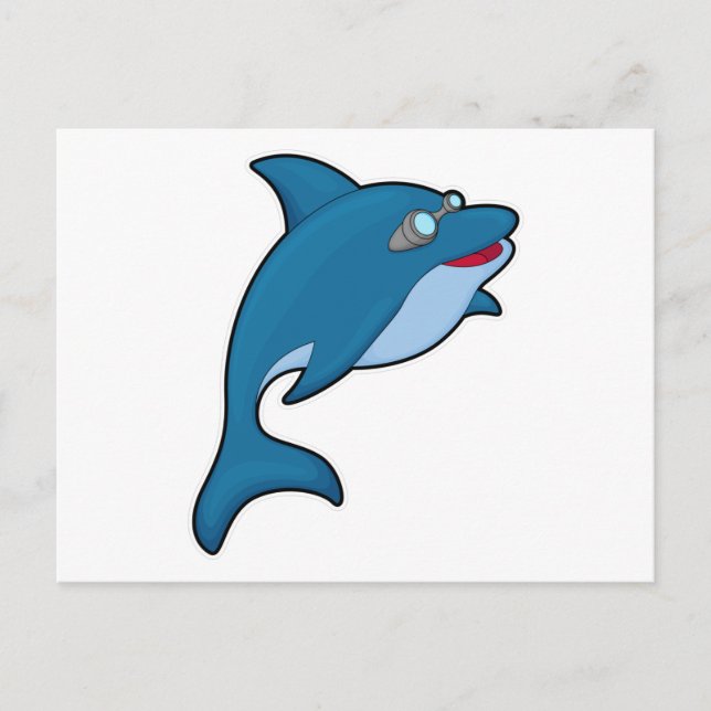 Cartão Postal Golfinho nadando com Óculos de natação (Frente)