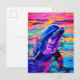 Cartão Postal Golfinho Vibrante – Sonho Colorido do Oceano